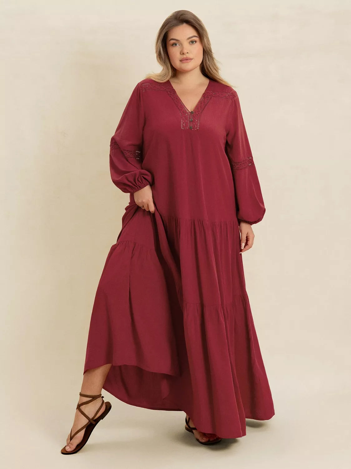 Bohemian Tiered Maxi Dress with Balloon Sleeves