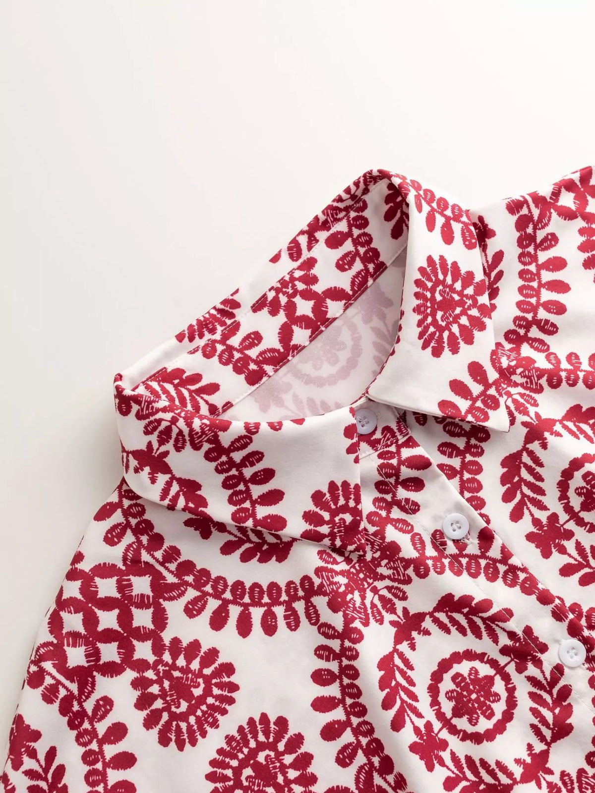 Printed Button Front Tie Waist Romper