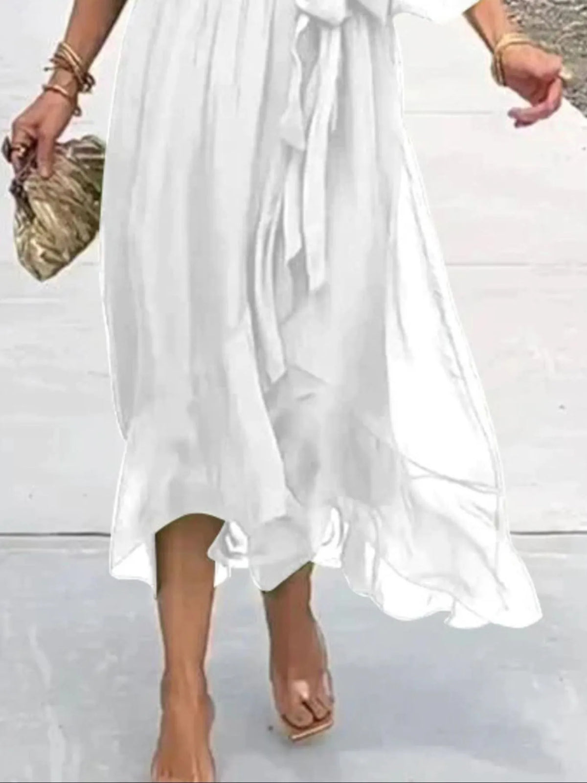 Flowy Tie-Front Midi Dress with Flutter Sleeves