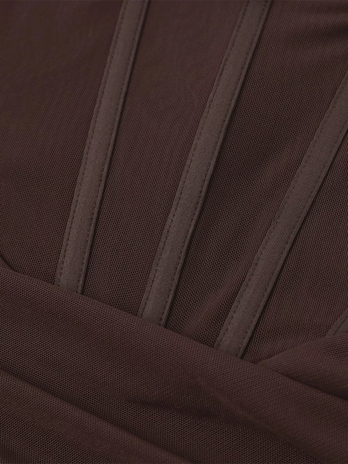 Lace Trim Sweetheart Neck Maxi Dress in Brown