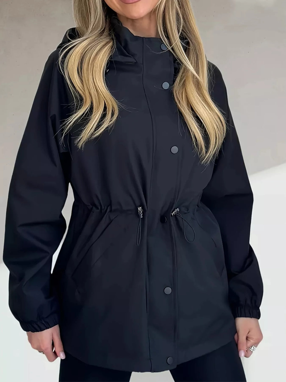 Hooded Drawstring Waist Windbreaker Jacket