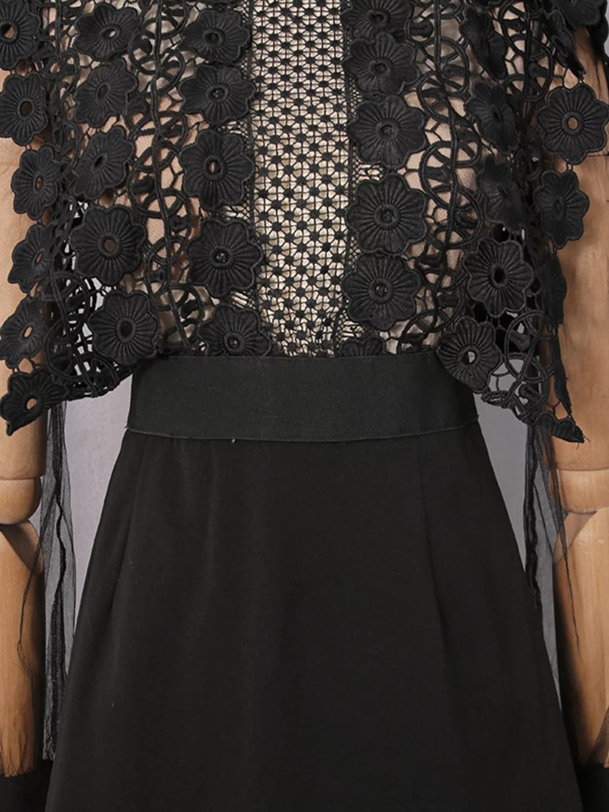 Lace Sheer Sleeve Mini Dress in Black