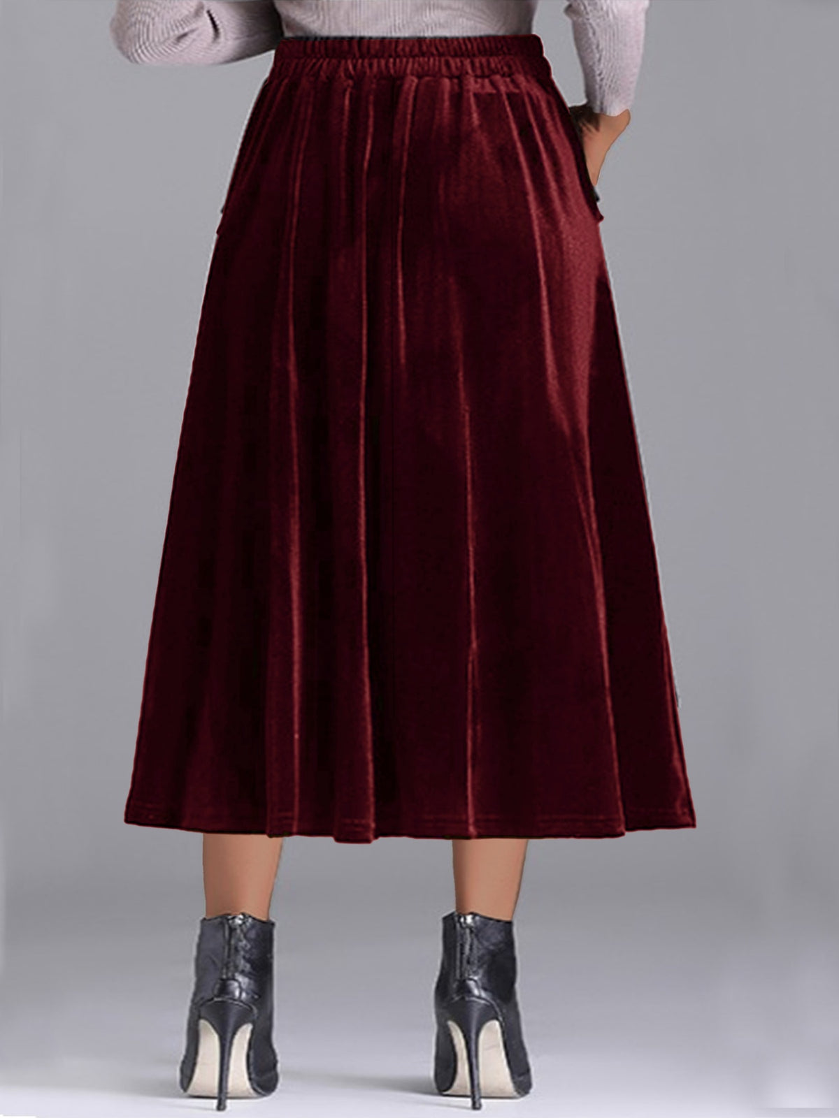 Plus Size Velvet A-Line Midi Skirt