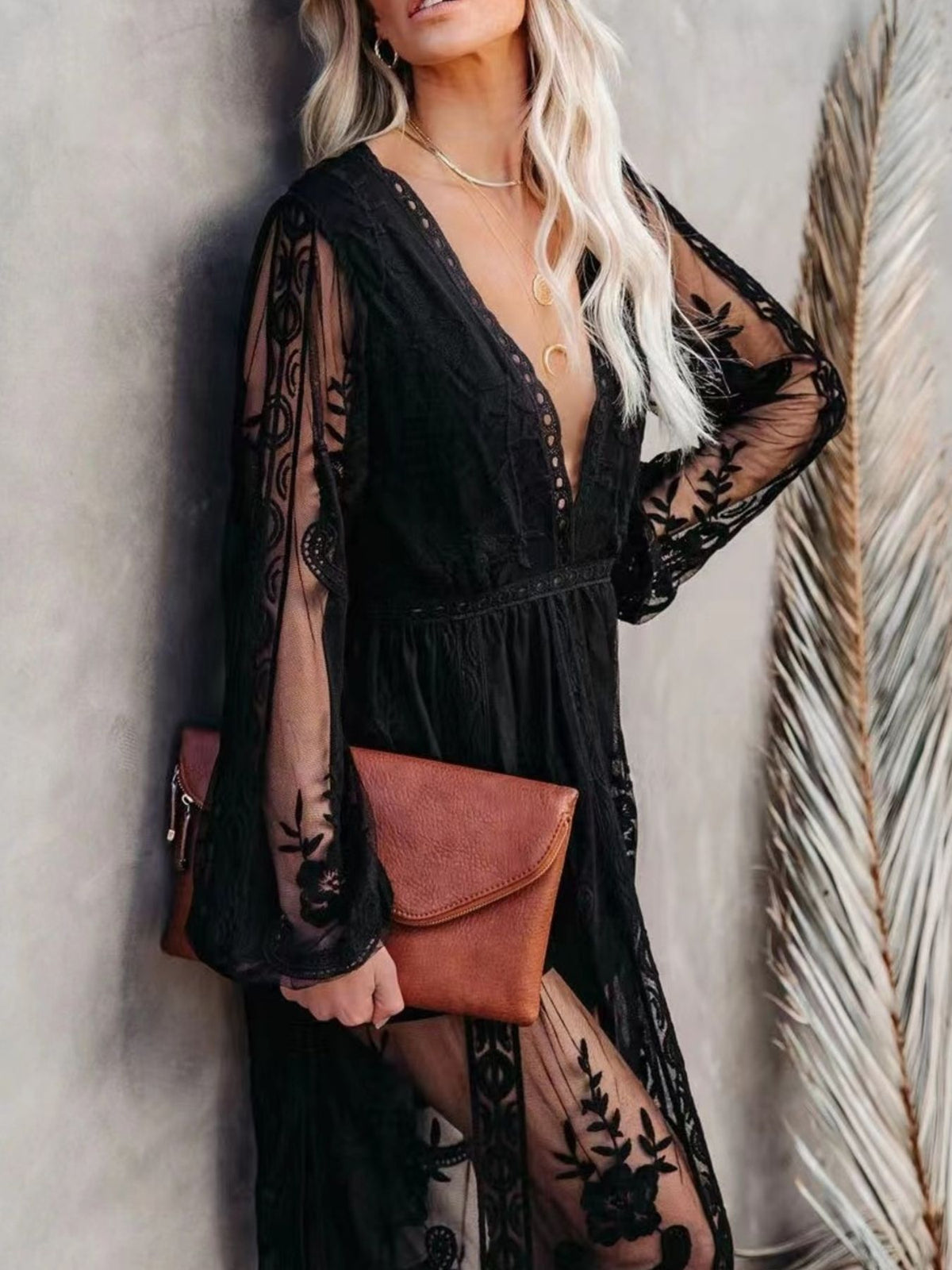 Floral Lace Maxi Dress with Side Slit