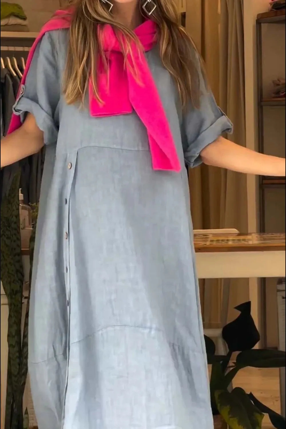 Relaxed-Fit Button-Front Dress, Plus Size