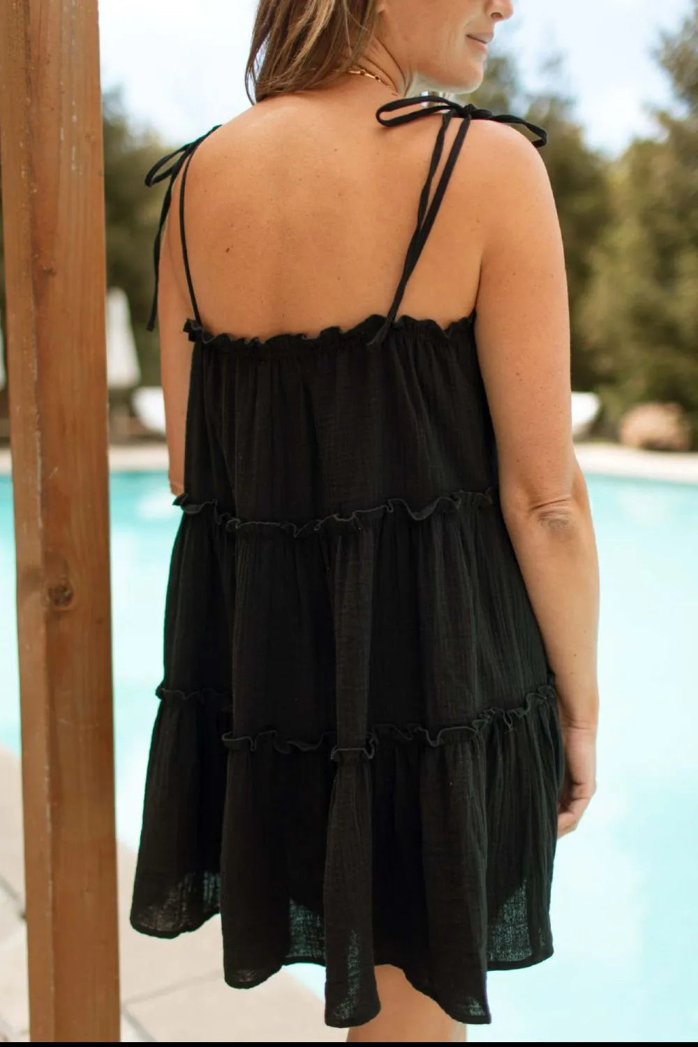 Ruched Frill Square-Neck Cami Dress