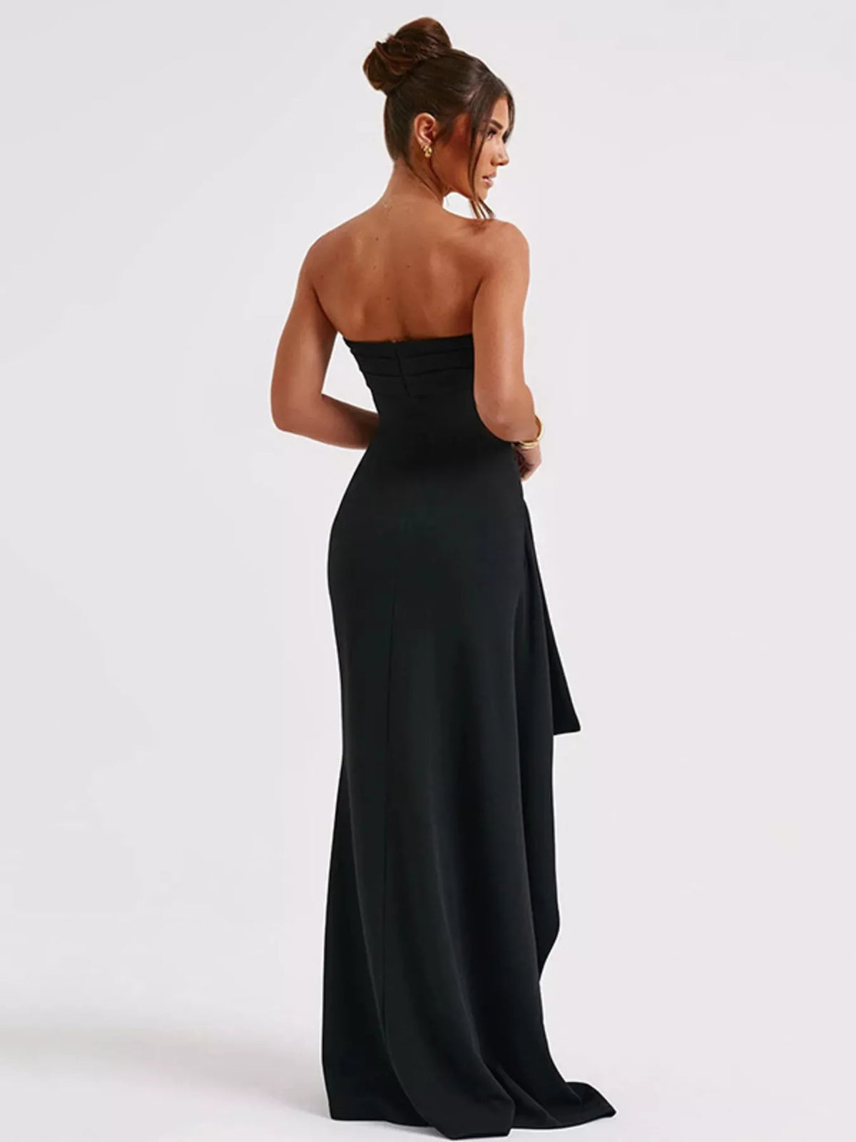 Strapless Ruffled High-Slit Maxi Dress