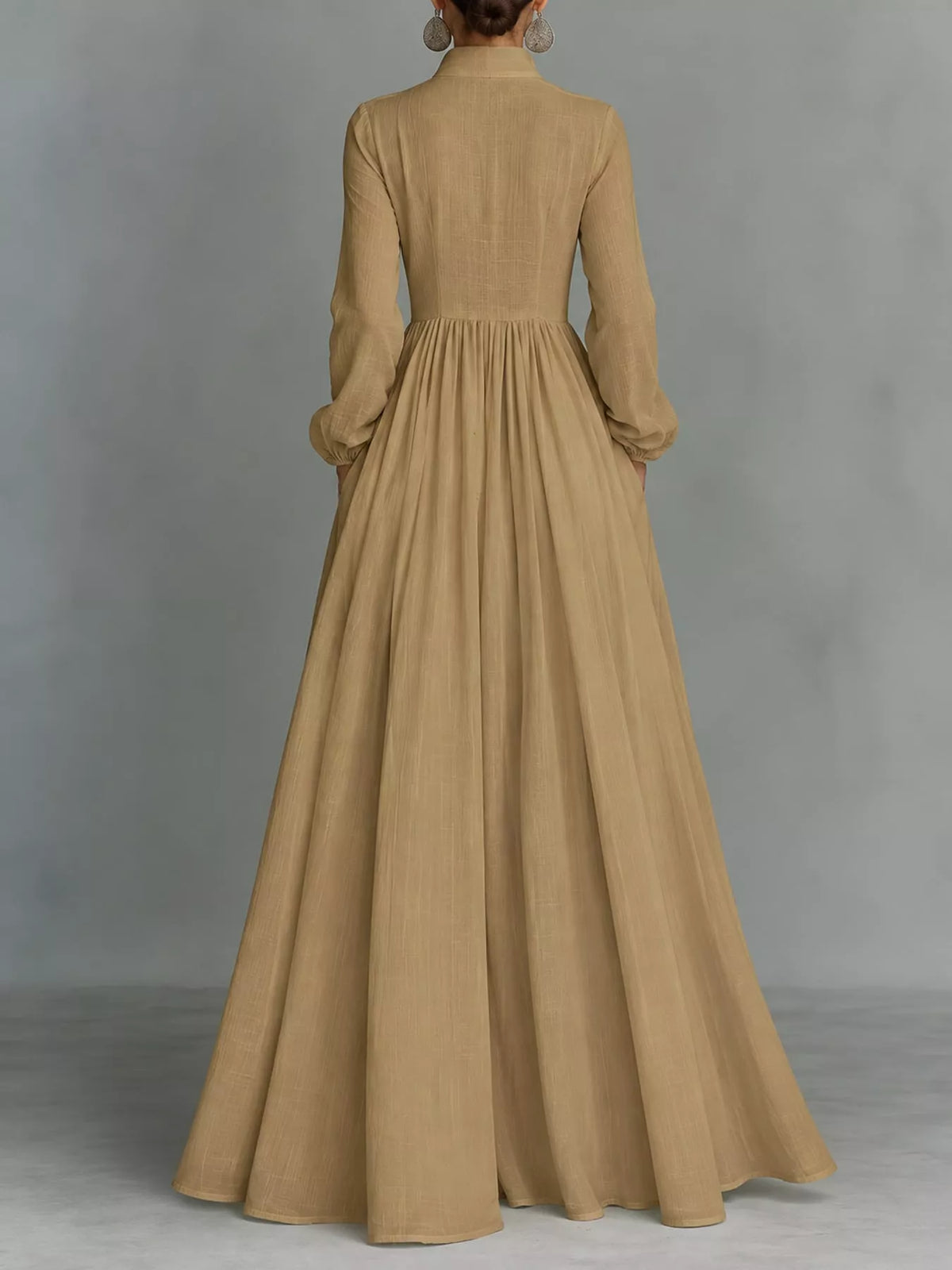 Long-Sleeve Button Front Maxi Dress