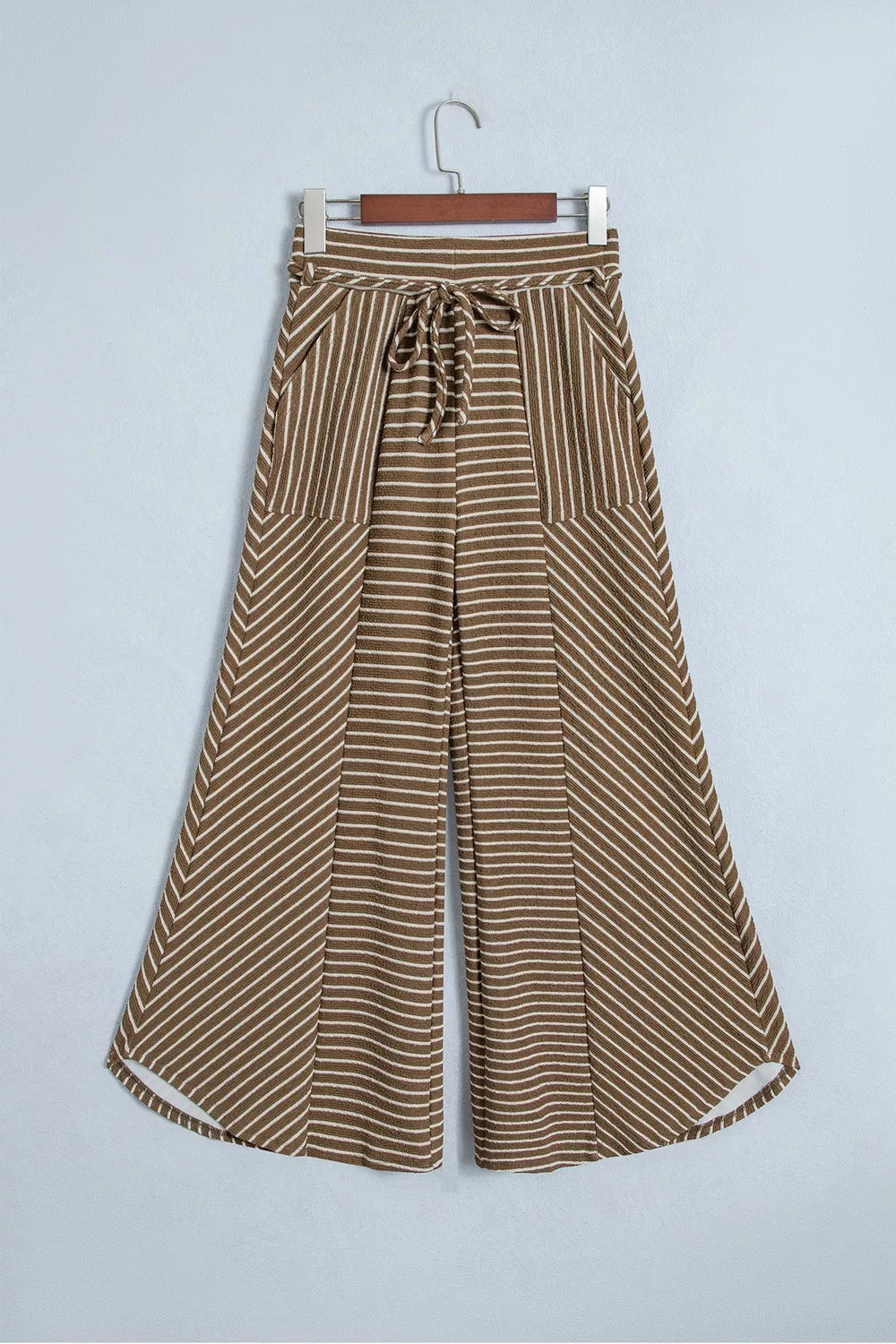 Stripe Patchwork Wide Leg Pants in Brown