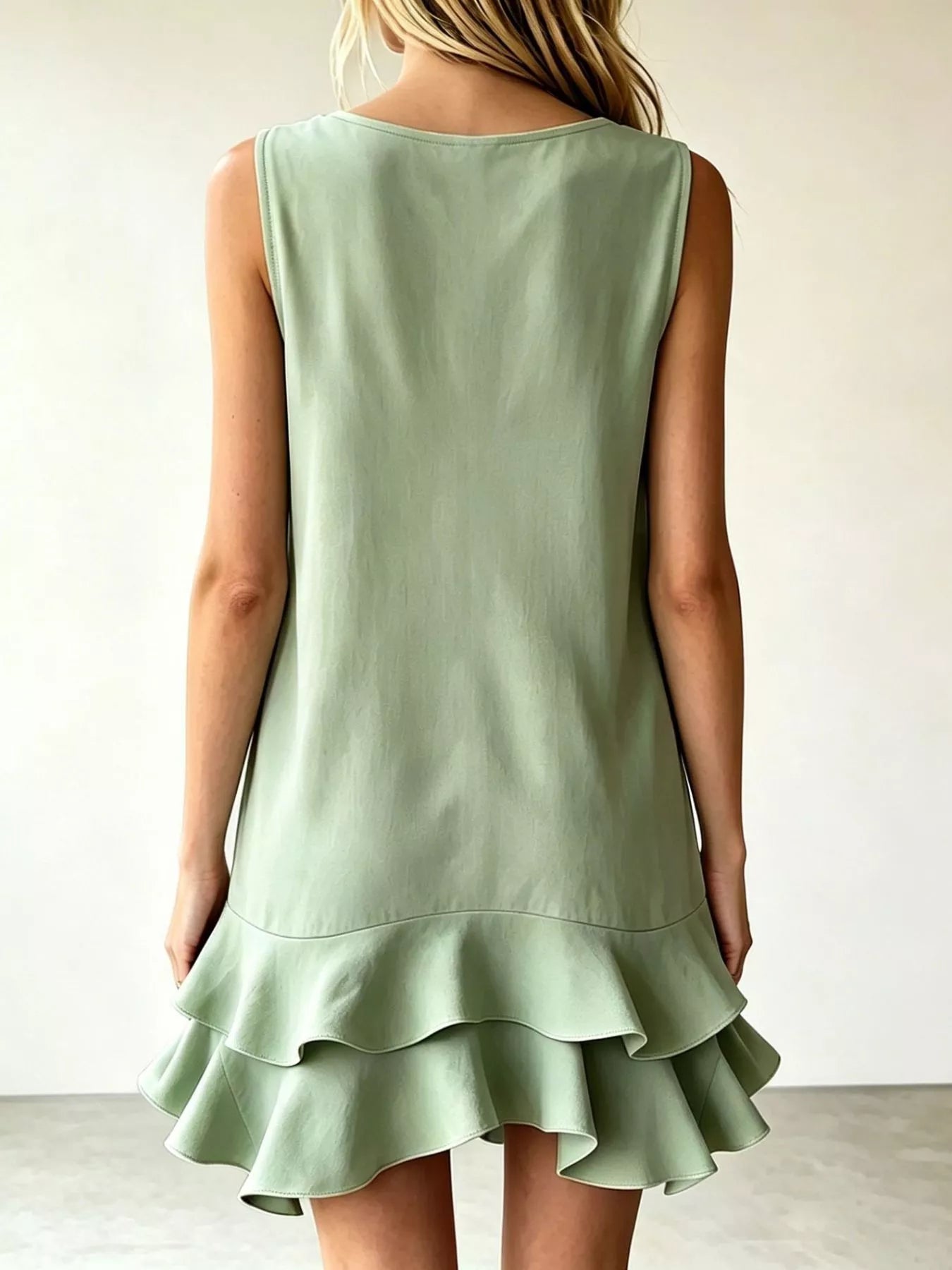 Sleeveless V-Neck Tiered Ruffle Mini Dress