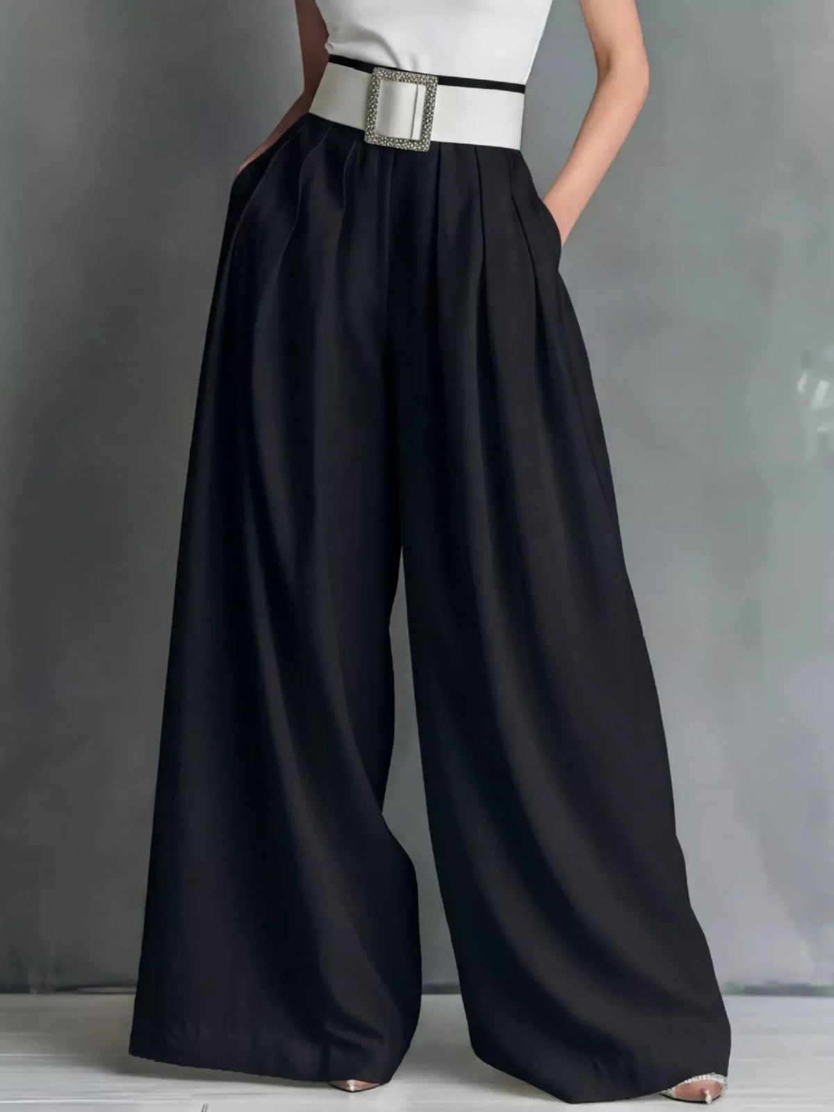 Belted High-Waisted Wide-Leg Pants