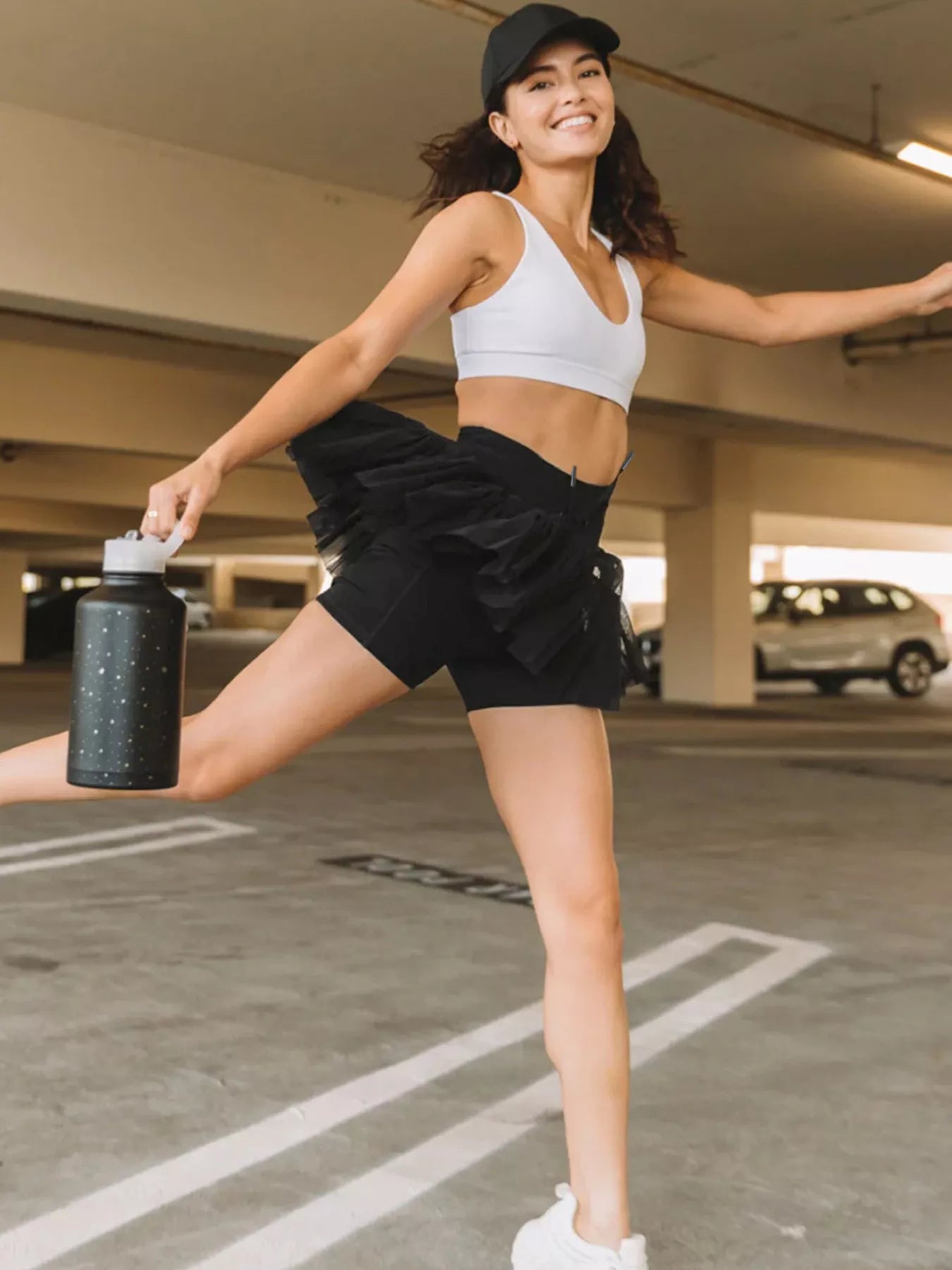 Tiered Drawstring Skort in Dusty Blue