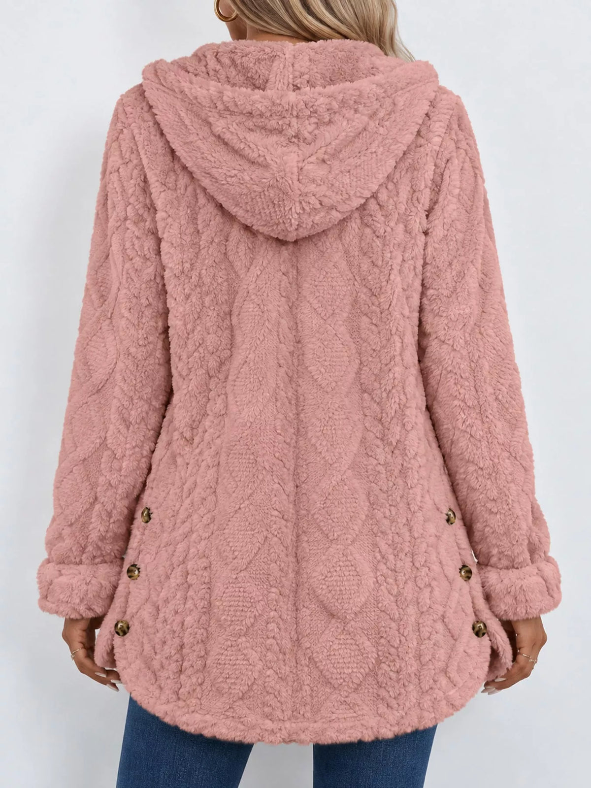 Cozy Cable-Knit Faux Fur Hooded Jacket