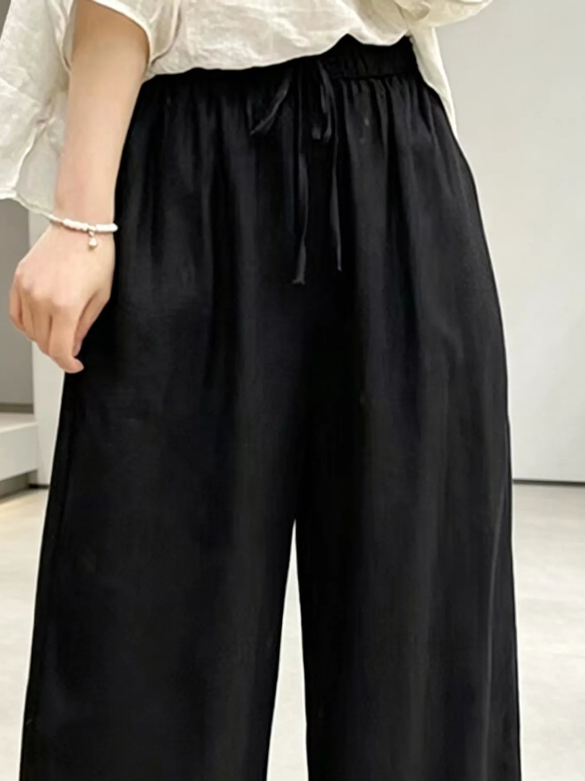 Casual Drawstring Wide Leg Pants