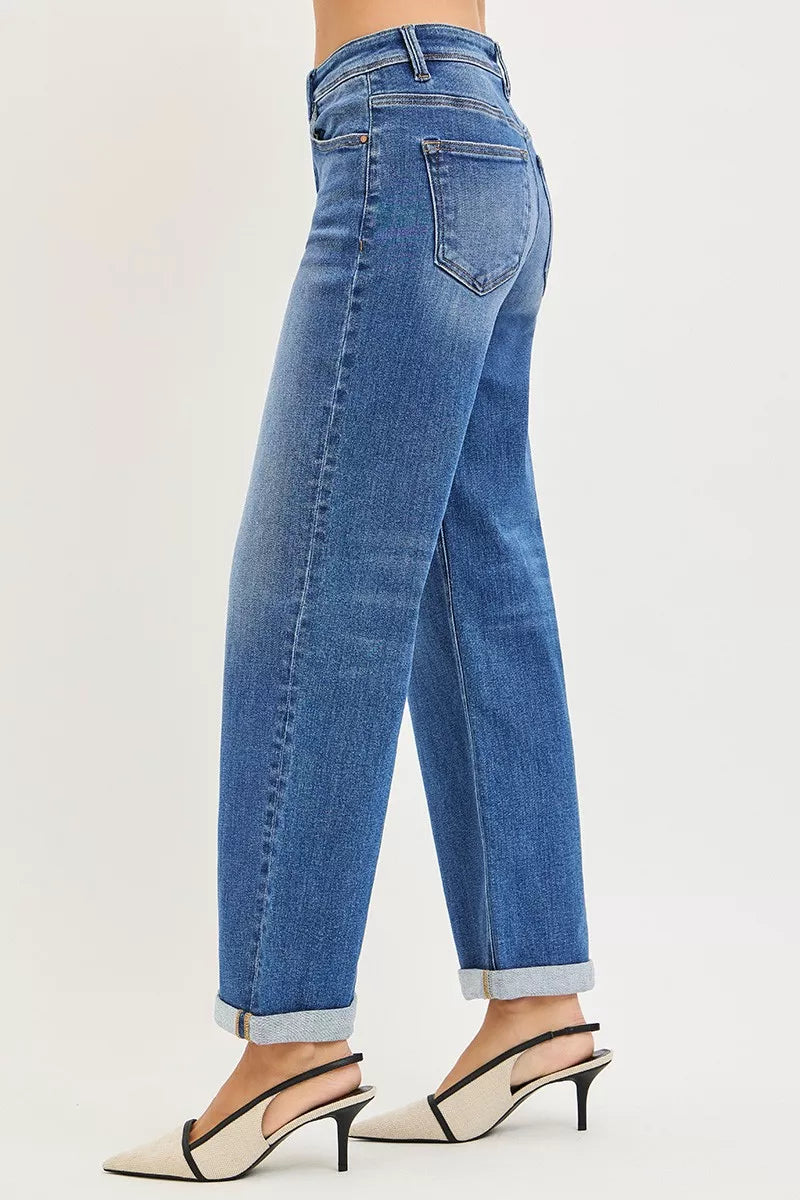 Risen Relaxed Fit Ankle Straight Jeans in Medium Wash