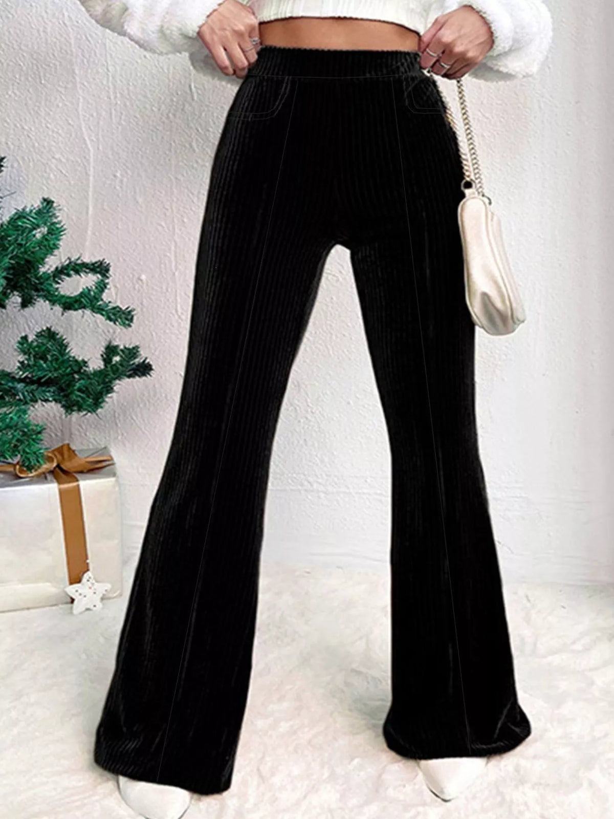 High-Waisted Velvet Flare Pants