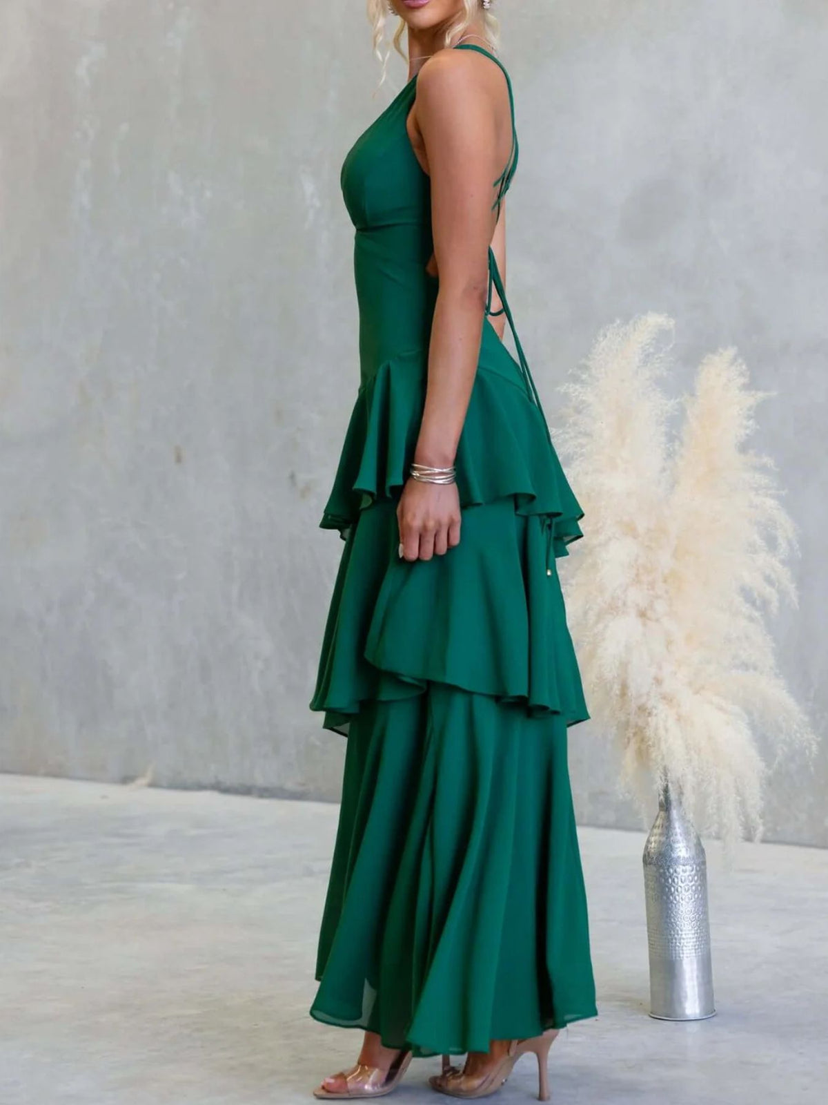 Ruffled Layered Backless Maxi Dress
