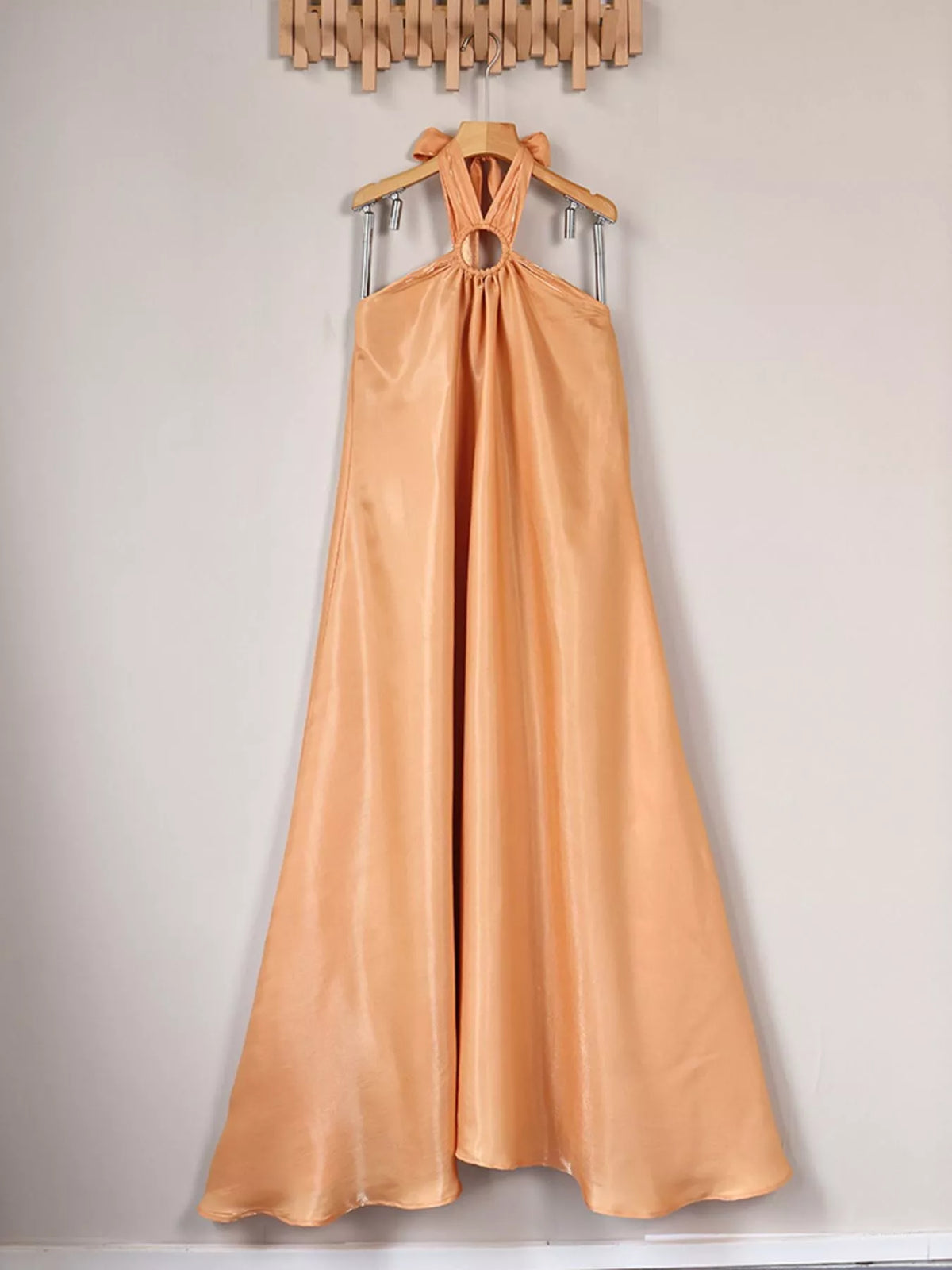 Halter Neck O-Ring Maxi Dress in Khaki