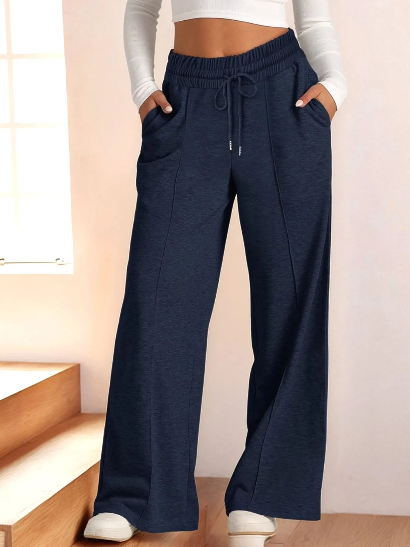Drawstring Relaxed Wide Leg Pants