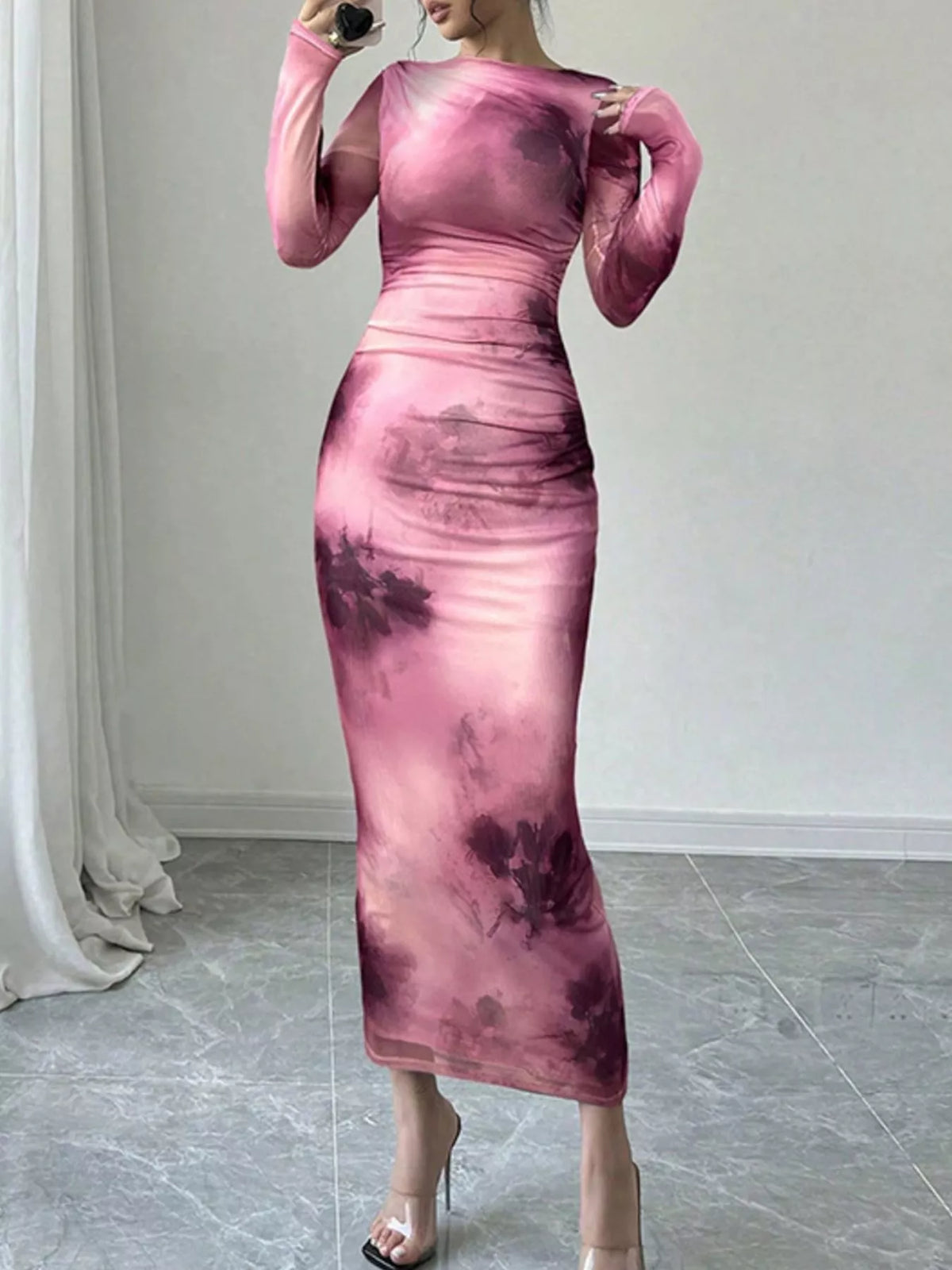 Sheer Tie-Dye Bodycon Maxi Dress by Calliope