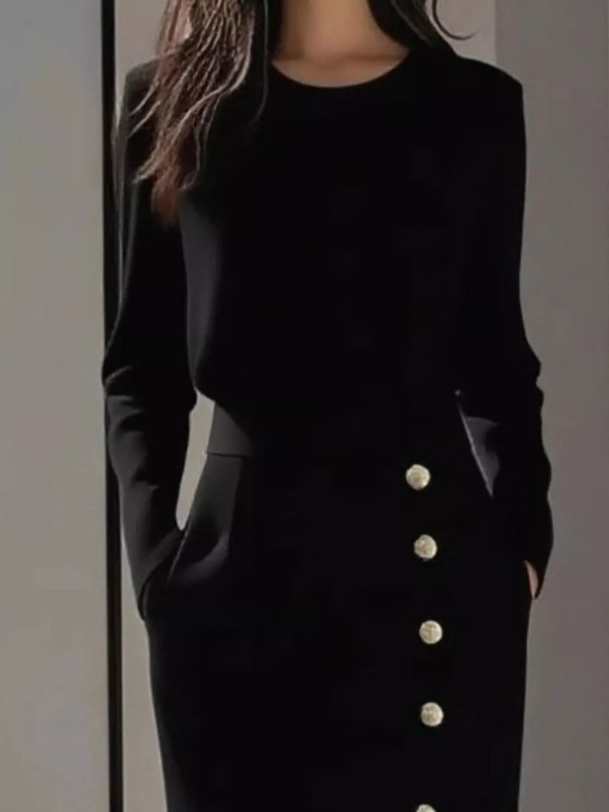 Button Detail Midi Dress with Side Slit