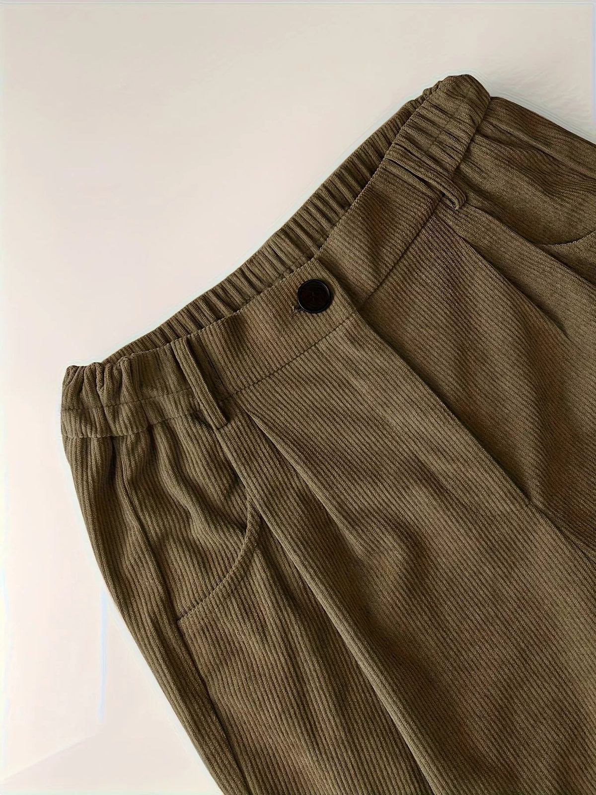 Textured Corduroy Straight-Leg Pants in Khaki