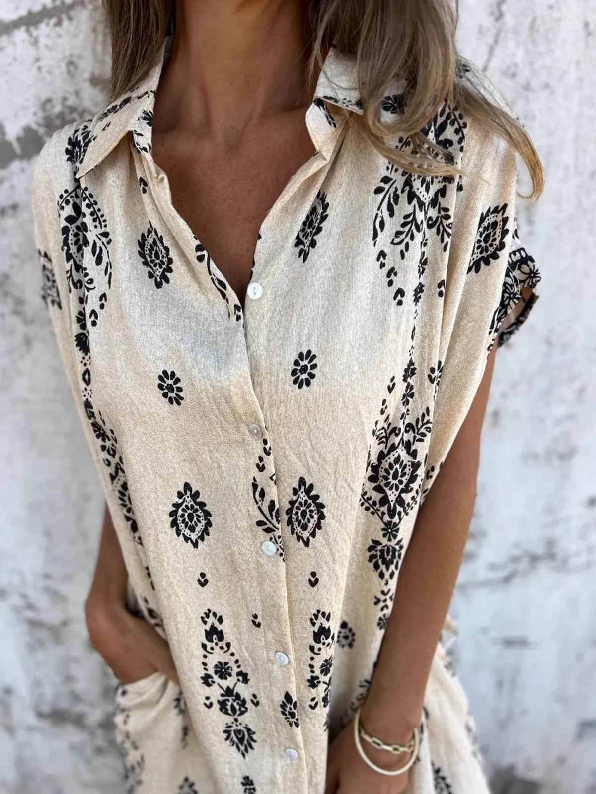 Printed Button-Up Shirt Dress