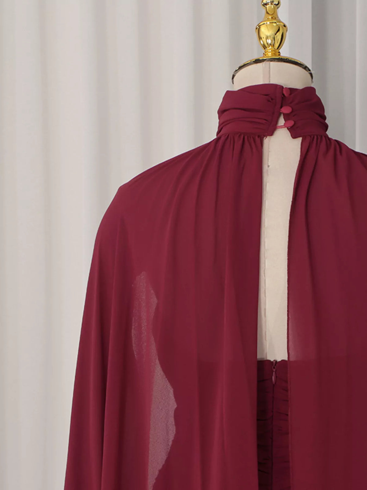 Ruched Halter Neck Cape Maxi Dress in Red