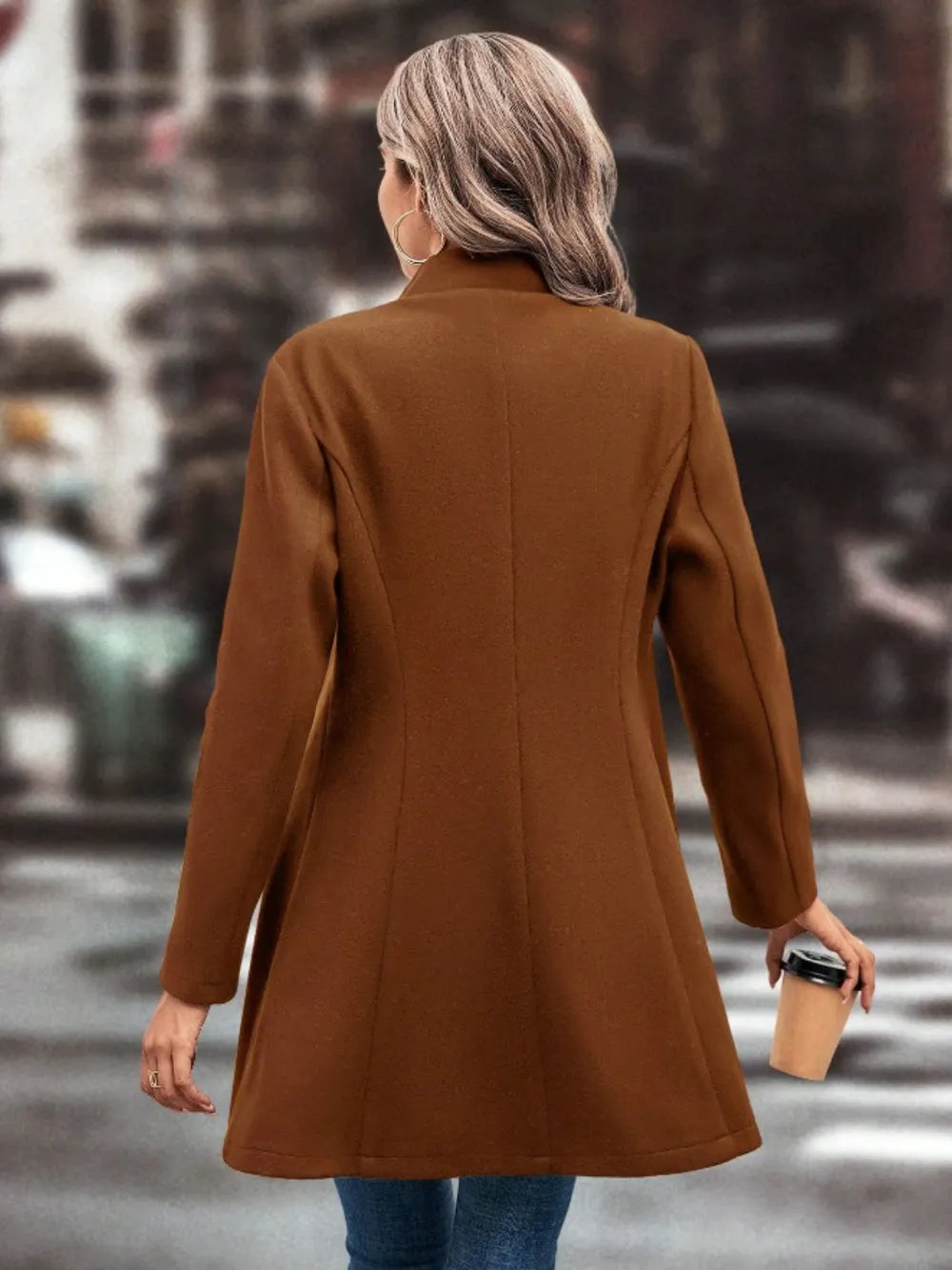 Collared Button-Up Long Sleeve Coat