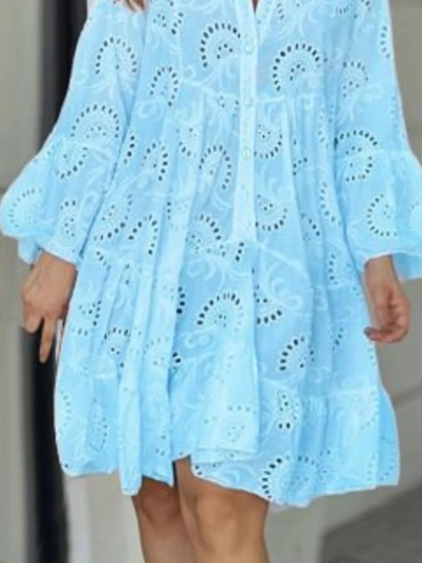 Eyelet V-Neck Tiered Ruffle Dress