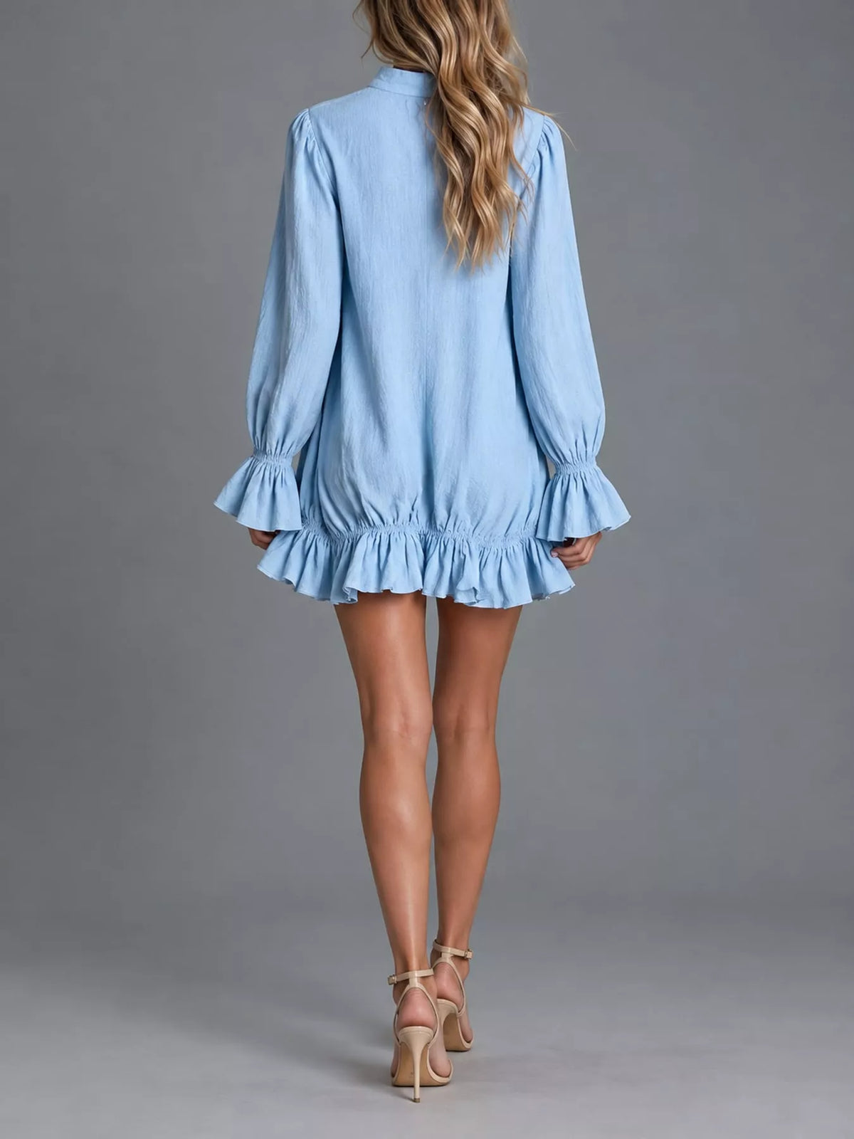 Zipper-Front Ruffle Hem Mini Dress