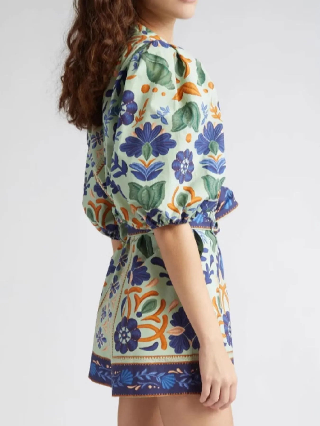 Floral Print Button-Front Belted Romper in Color
