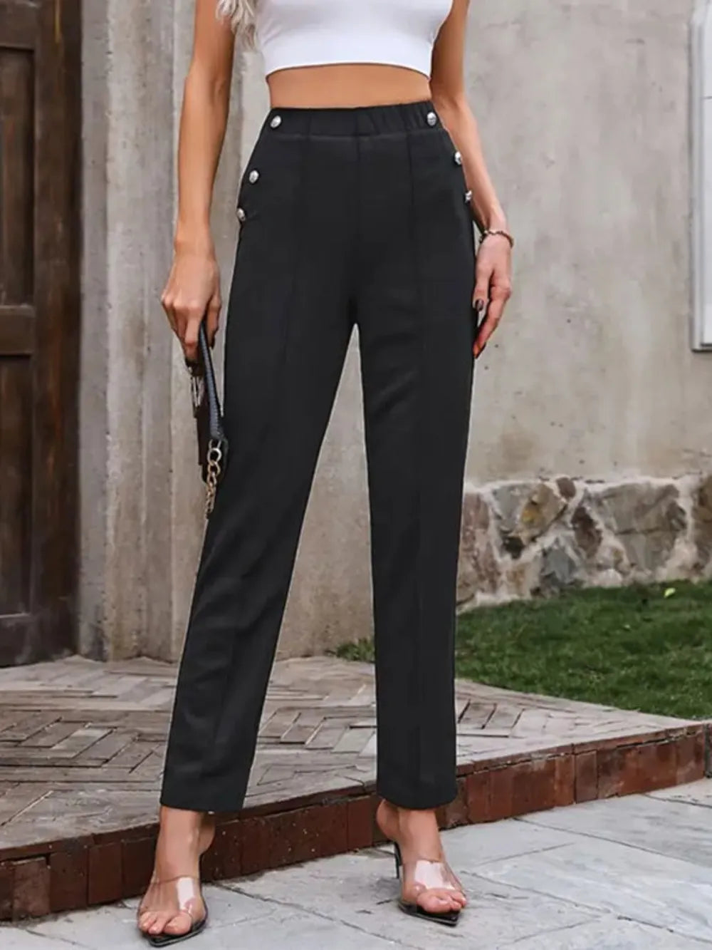 Decorative Button Pants in Black