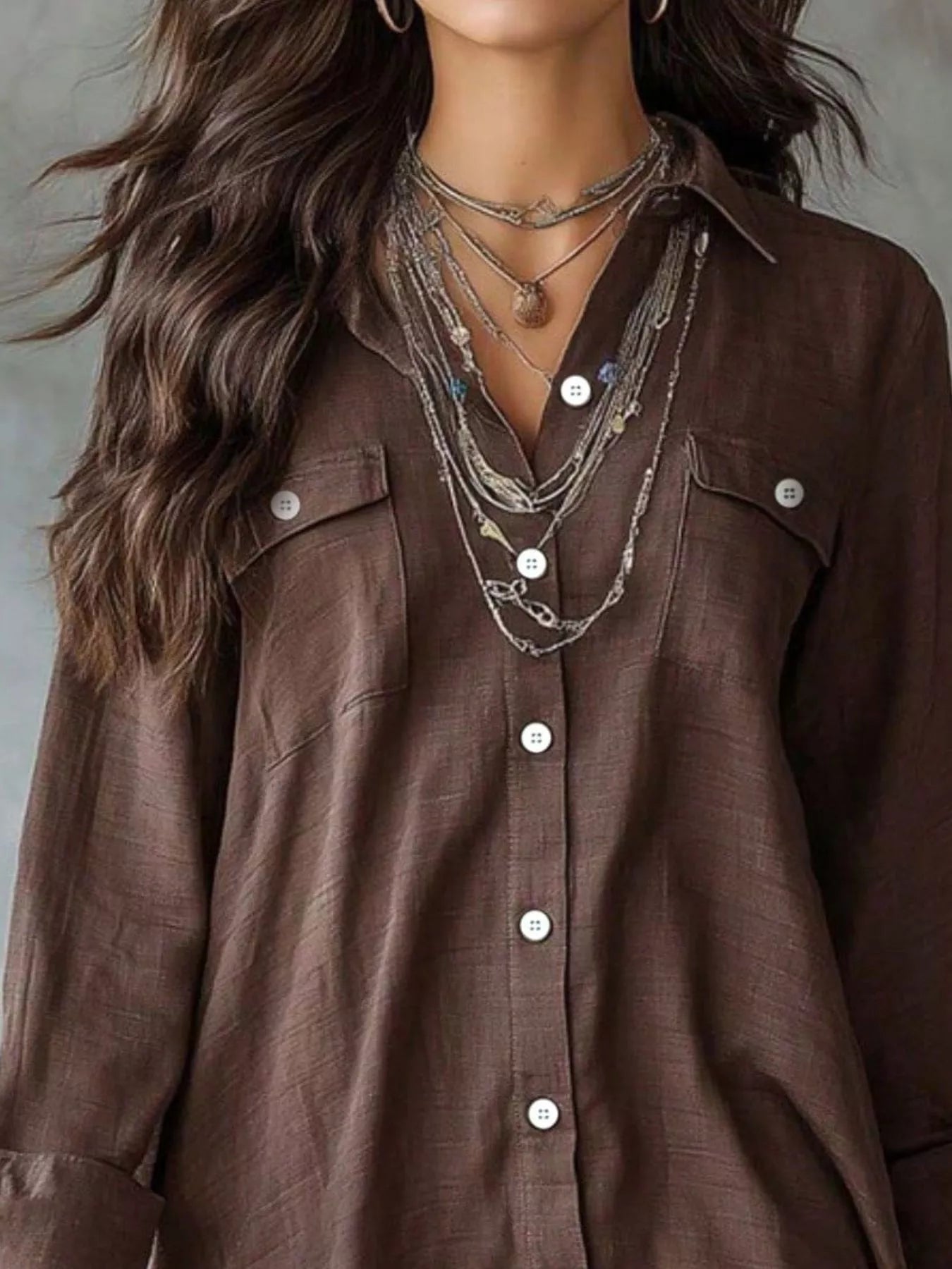 Button-Front Shirt Dress with Pockets