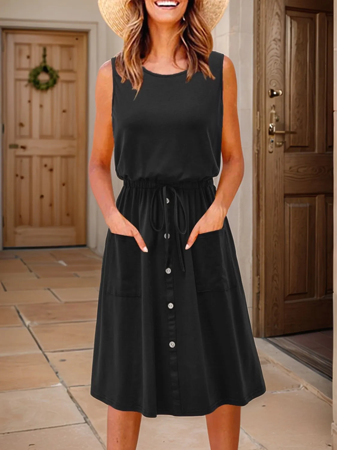Drawstring Round Neck Tank Dress