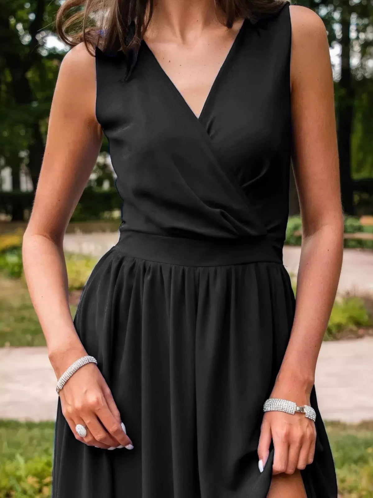 Slit Surplice Maxi Dress in Black