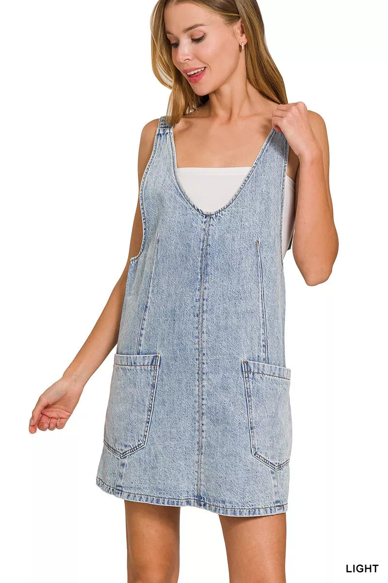 Zenana Denim Overall Dress in Light