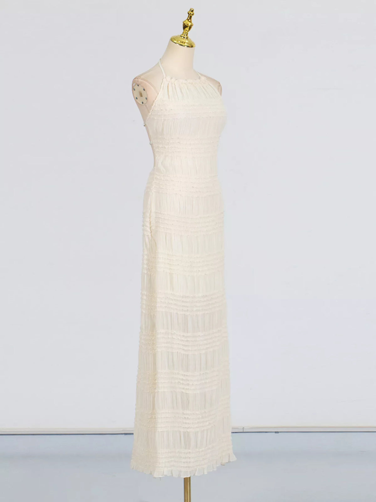 Ruched Halter Neck Maxi Dress in Apricot