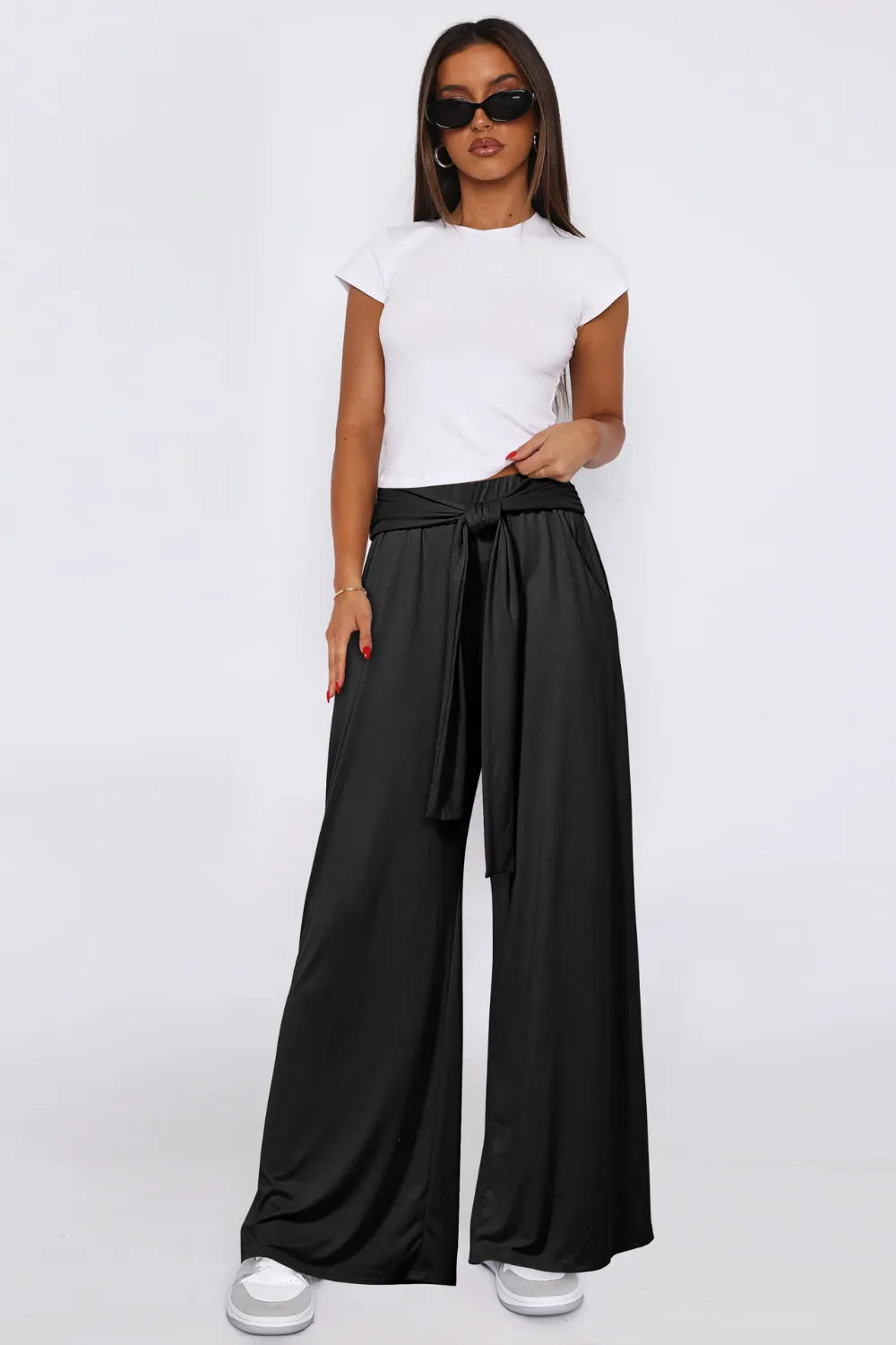 Tied-Waist Wide-Leg Pants