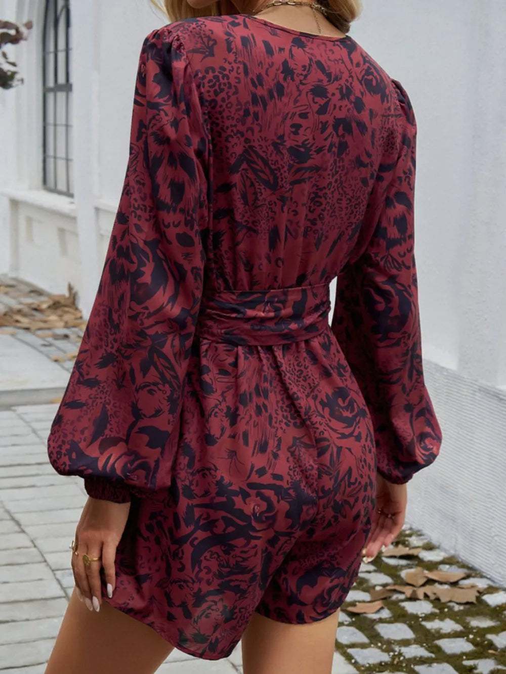 Surplice Tie Long Sleeve Romper