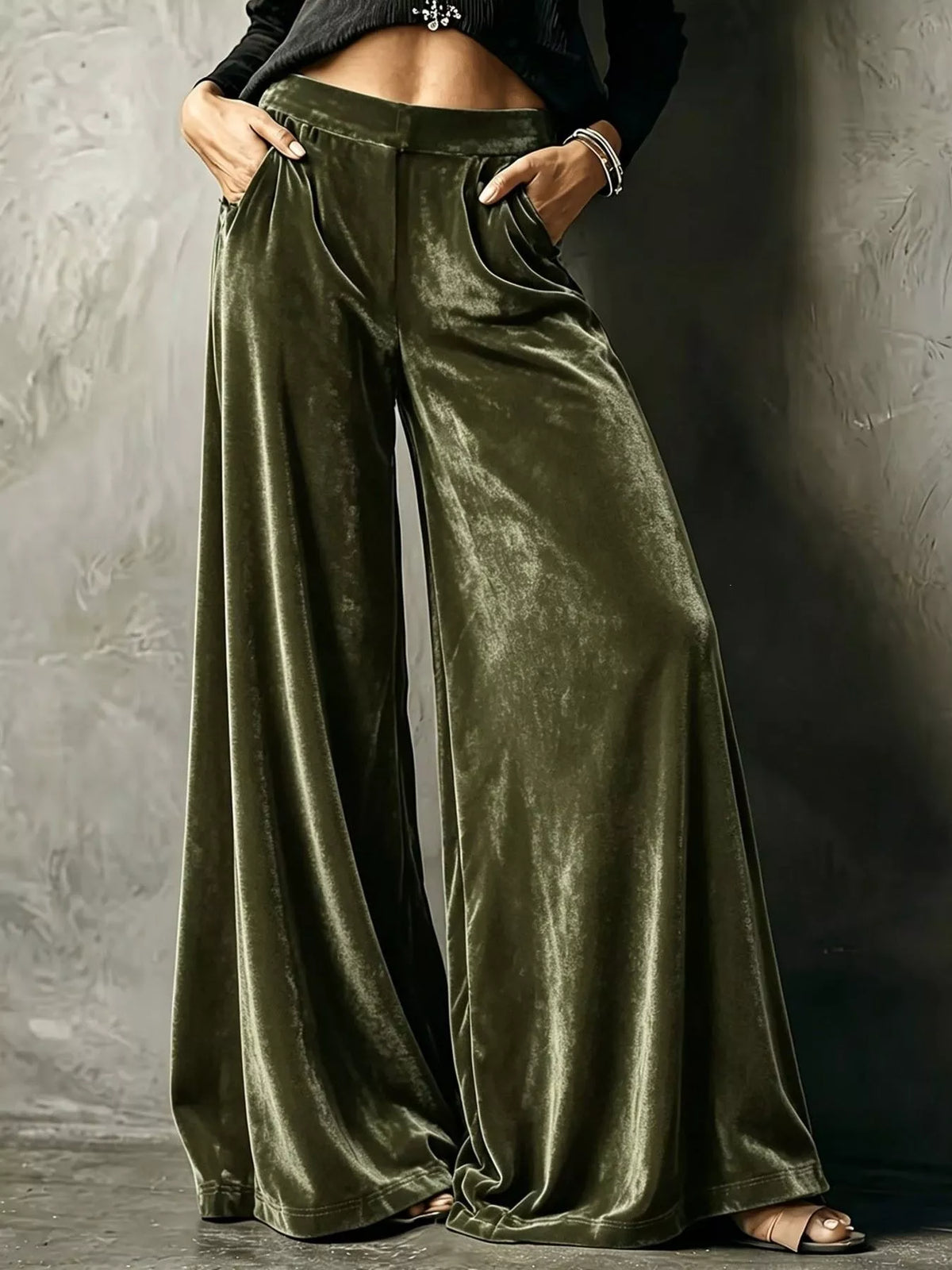 High-Waisted Wide-Leg Velvet Pants