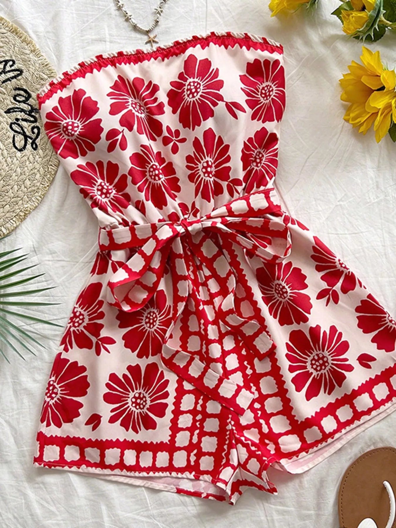 Strapless Tie-Waist Romper