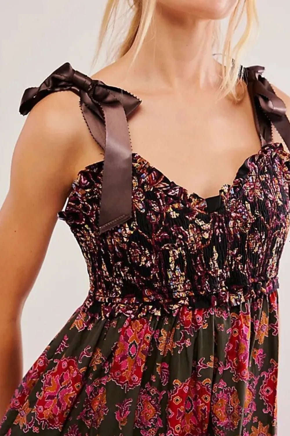 Floral Tiered Maxi Dress with Mixed Print