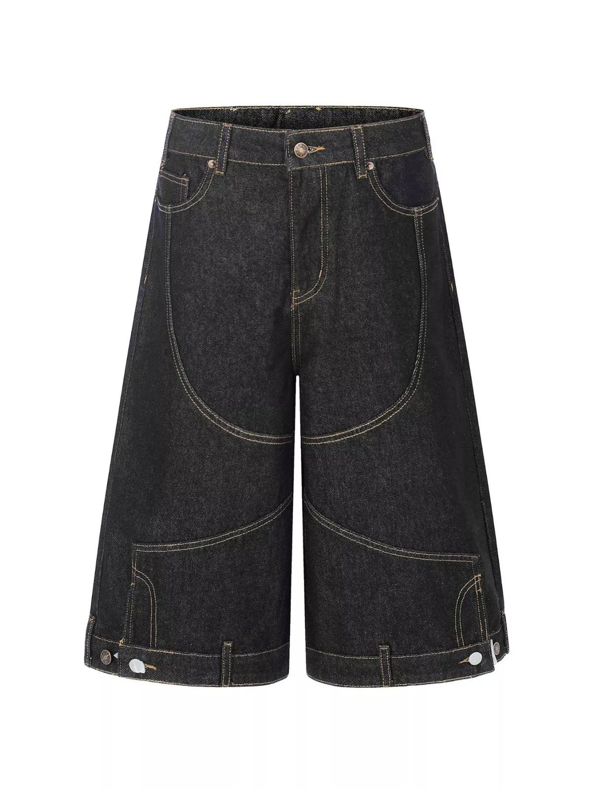High-Waisted Wide-Leg Denim Capris in Black by TrendMaster
