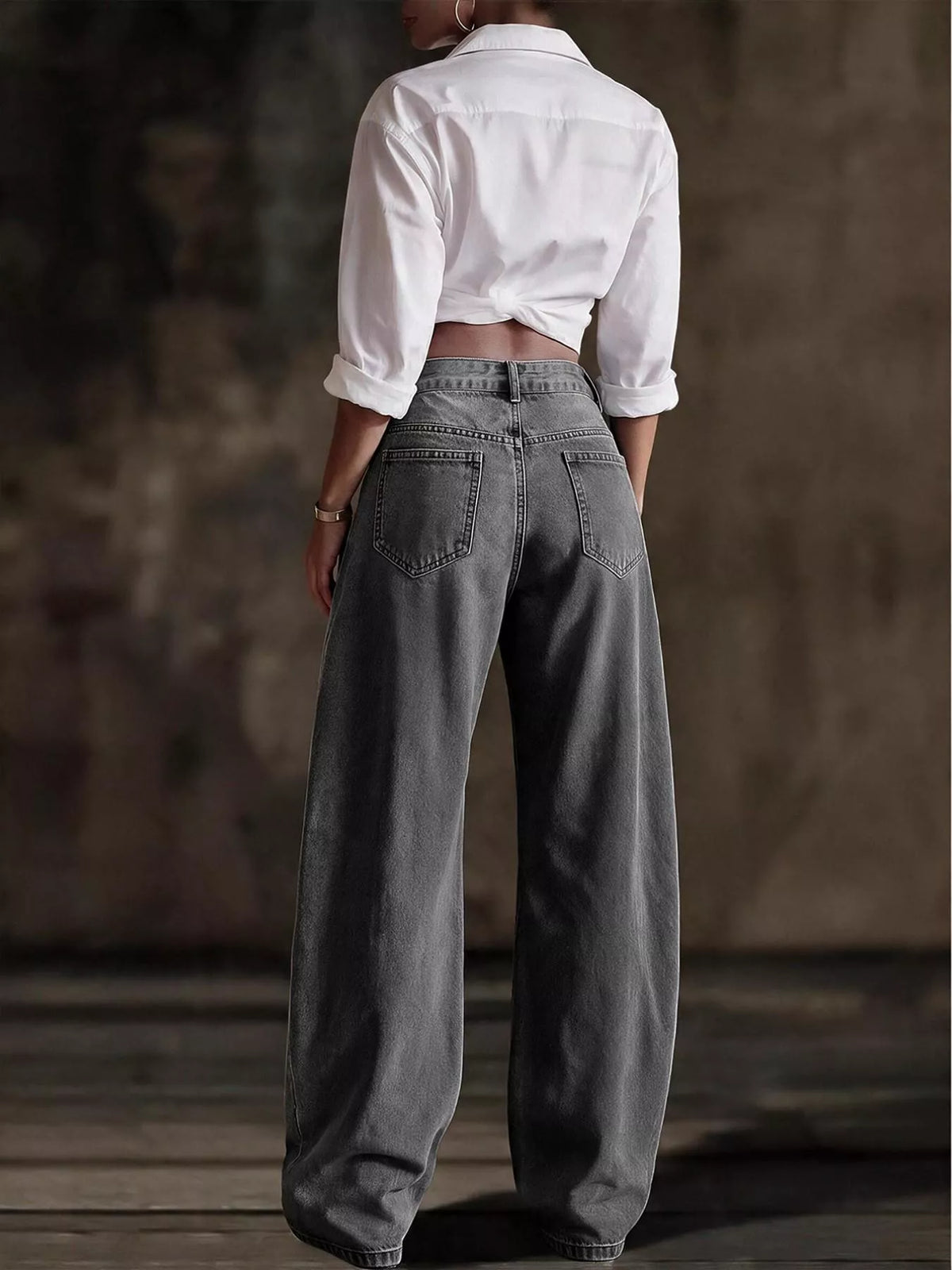 Decorative Button Wide Leg Jeans