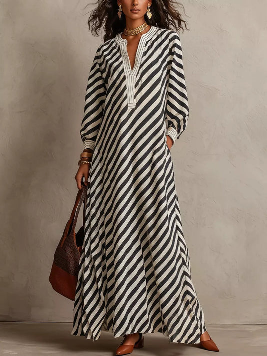 Striped Long-Sleeve Maxi Dress