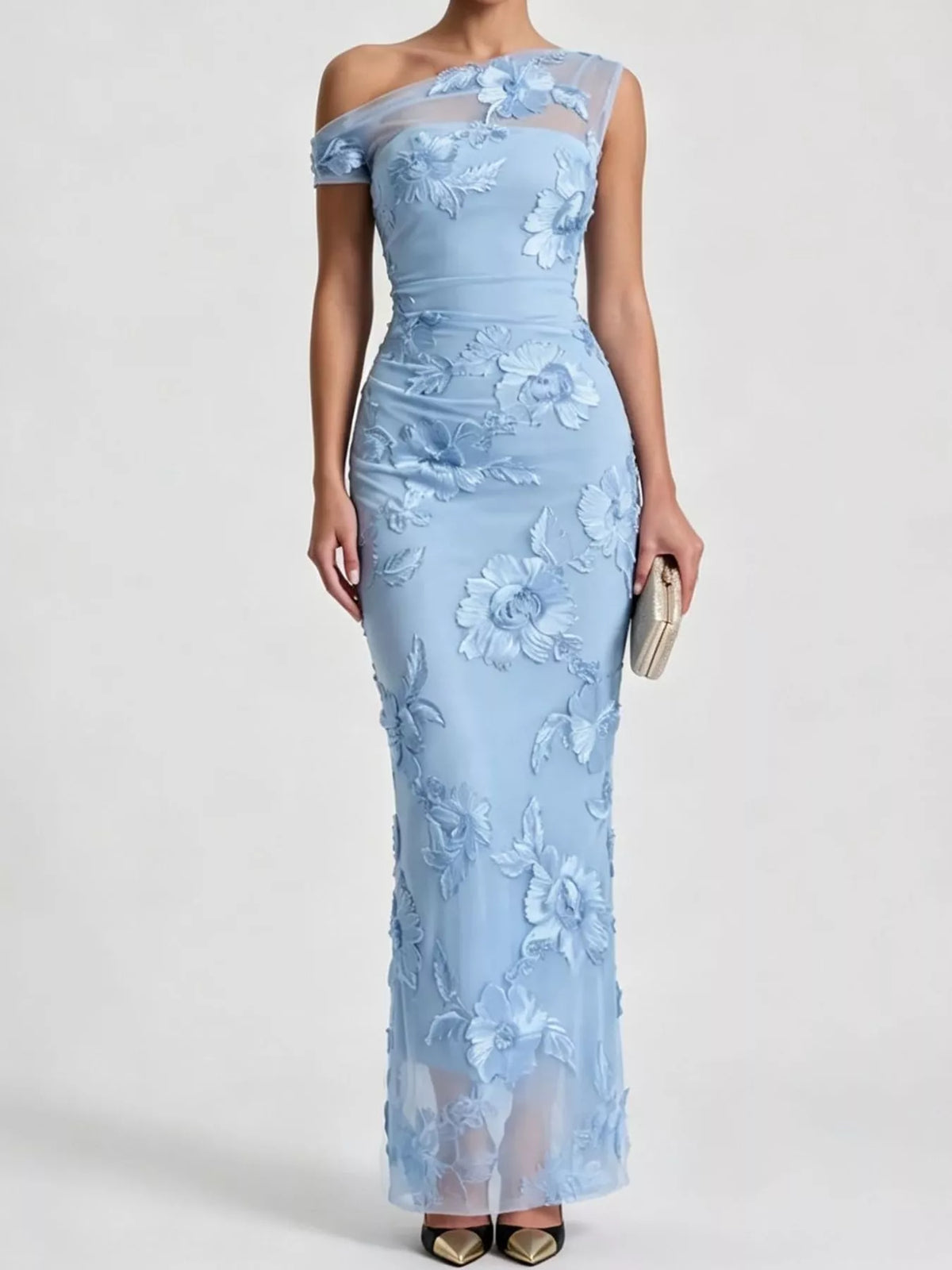 One-Shoulder Embroidered Maxi Dress