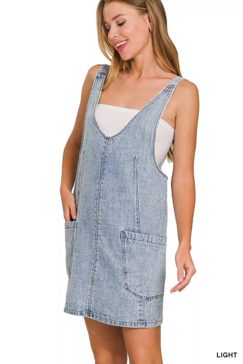 Zenana Denim Overall Dress in Light