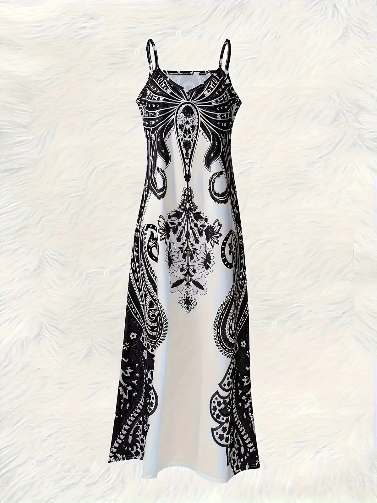 Printed Spaghetti Strap Maxi Dress in Black