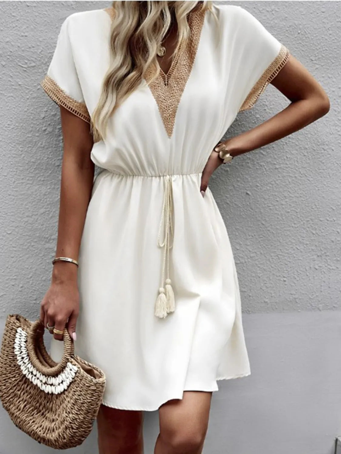 V-Neck Short Sleeve Plus Size Dress